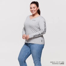 Load image into Gallery viewer, Womens Grey sleeve print LS tee
