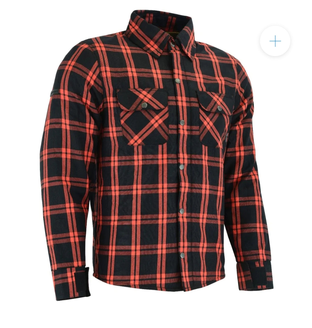 JR Kevlar plaid orange shirt